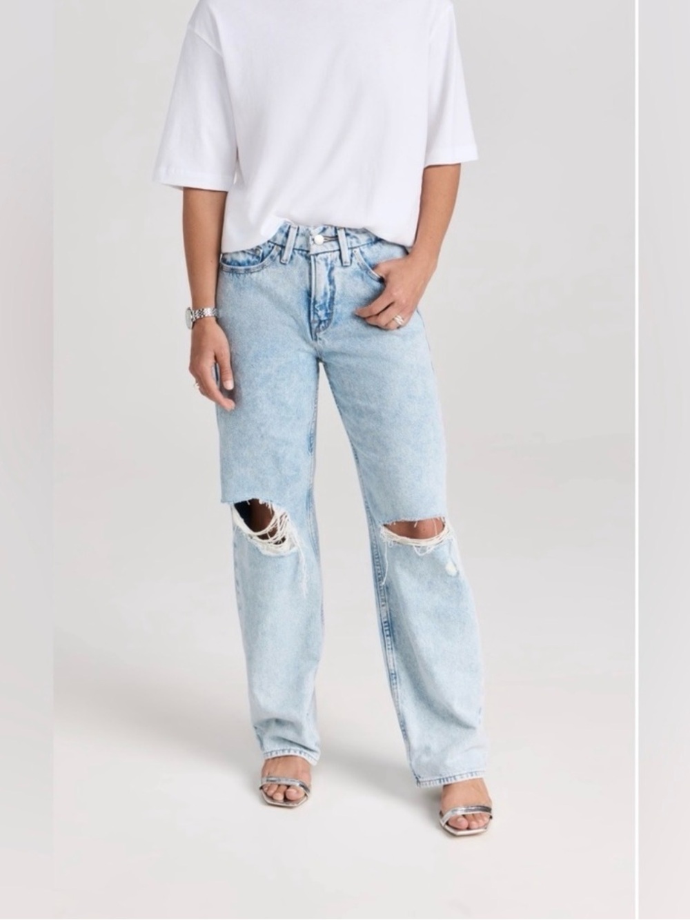 Good American The Good 90’s Relaxed Light Blue Distressed Jeans
